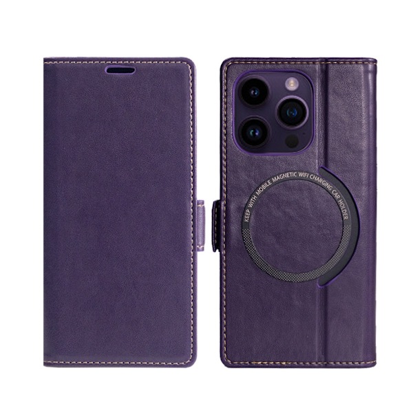 iPhone 13 Pro Max -kotelo, violetti, langaton lataus, nahkainen korttipaikallinen lompakko