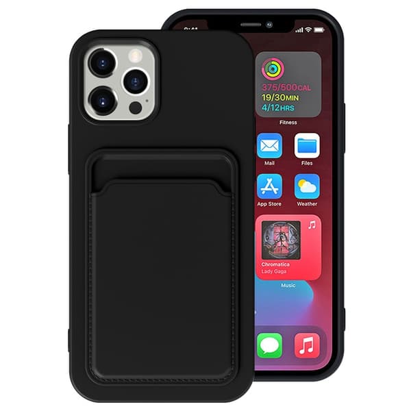 Etui til iPhone 17 Pro Sort integreret kortholder mat blød