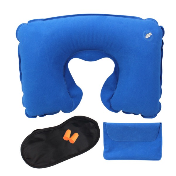 Soft Comfortable Travel Pillow Outdoor Inflatable U-Shaped Portable Neck Protector Navy blue