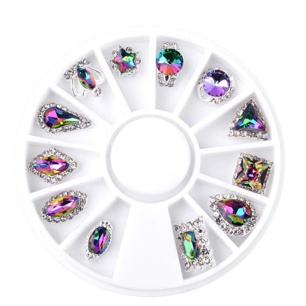 Negledekorasjoner for Nail Art Platespiller Ornament Fargerikt formet AB Diamond Fargerikt Glass Alloy turntable 73 Metal drill turntable