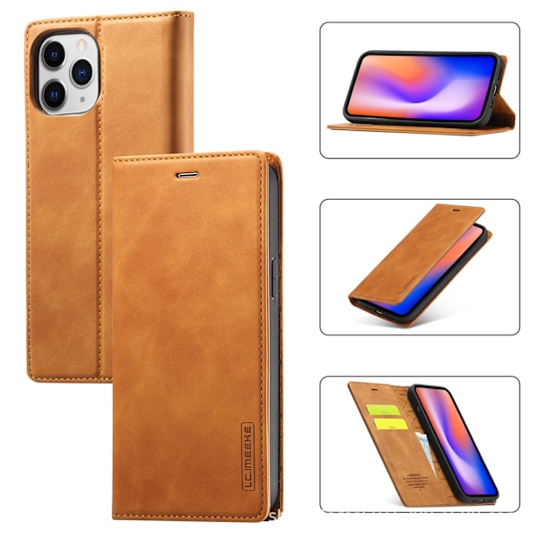 Kotelo iPhone 14max -puhelimelle, ruskea retro nahkainen korttipaikallinen lompakkokotelo
