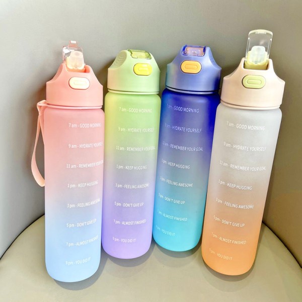 Barnvattendricksflaska Söt för barn Superkapacitet Bärbar plast Flerfärgad gradientrörelse Pink 1000ml