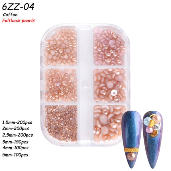 Negledekorasjoner for Nail Art Halvsirkel Full Circle Colorful Pearl Aurora 6-grid Pearl ZZ04 12g