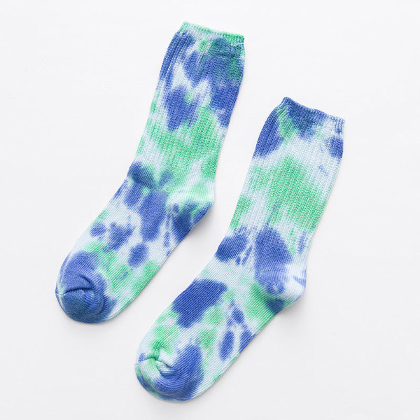 Trendy voksen sokker for menn og kvinner Tie-Dye Mid-Calf Multi-Color Fem par Blue and Green Average Size