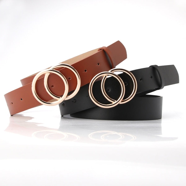 Kvinder bælter Dobbelt ring spænde bælte rundt spænde overlappende skjult krog bælte sweater frakke dekoration bælte Black 97cm