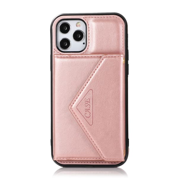 Fodral för iPhone16PLUS roséguld crossbody solid plånbok snodd anti fall full kortplats