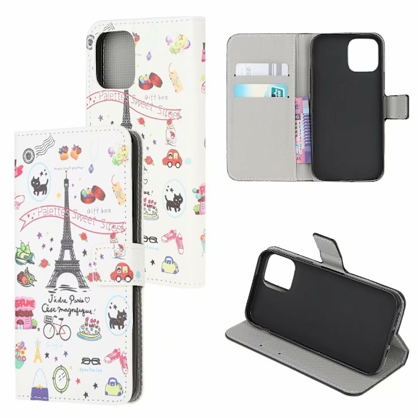 Kotelo iPhone 13 Pro Max -puhelimelle, Eiffel-torni maalattu nahkainen korttipaikka lompakko painatus