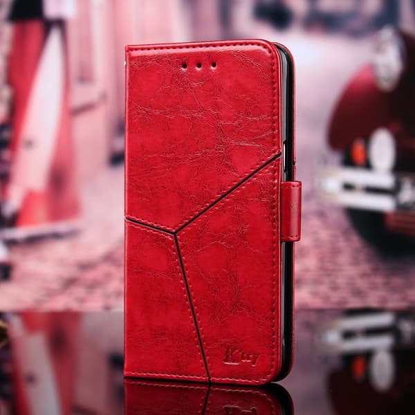 Fodral för iPhone 15 röd hållare kortplats full läder