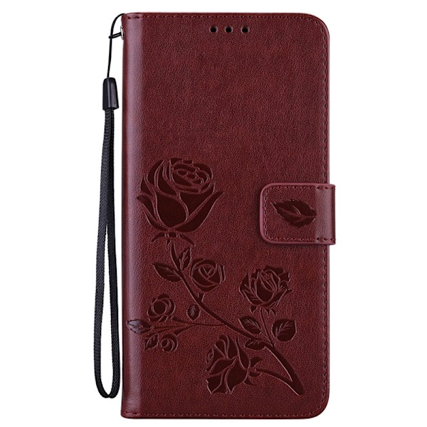 Fodral för iPhone15 brun ros läder ros präglad blomma