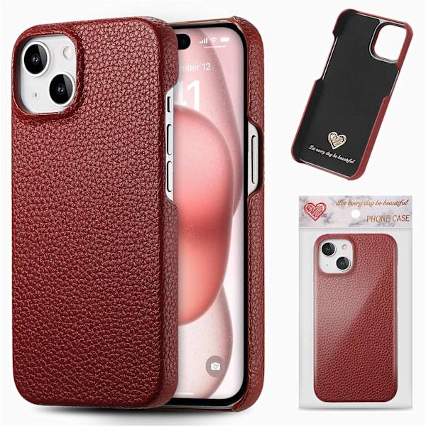 Etui til iPhone 17 Pro Sinus Rød Ensfarget solid lær halv-kant