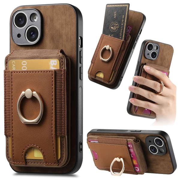 Etui til iPhone 14 brun magnetisk kortholder bak