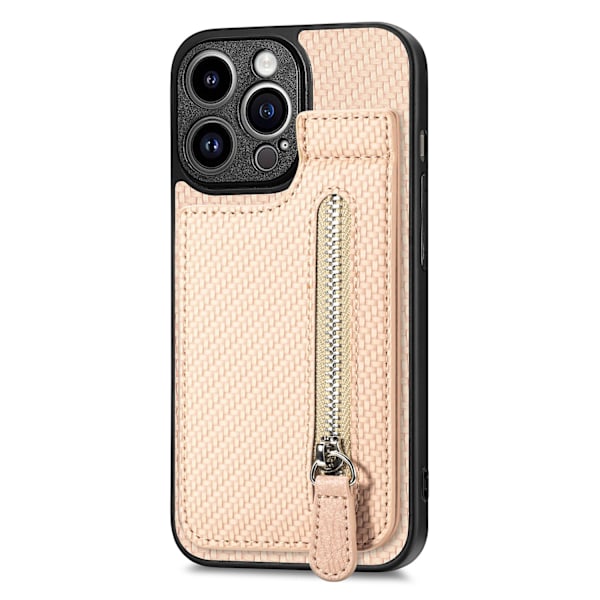 Kotelo iPhone 13 Pro:lle Khaki Aprikoosi monitoiminen korttipaikka lompakko jalusta vetoketju magneettinen imu