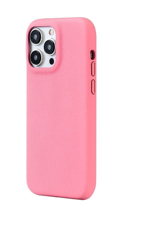 Etui til iPhone14promax, roserød, solid litchimønster, full bakside, fire sider, japansk stil