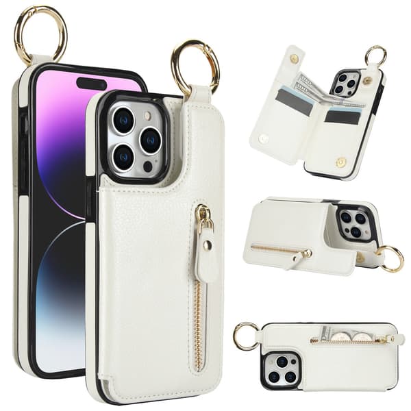 Fodral för iPhone 16 vitt läder multifunktionell plånbok