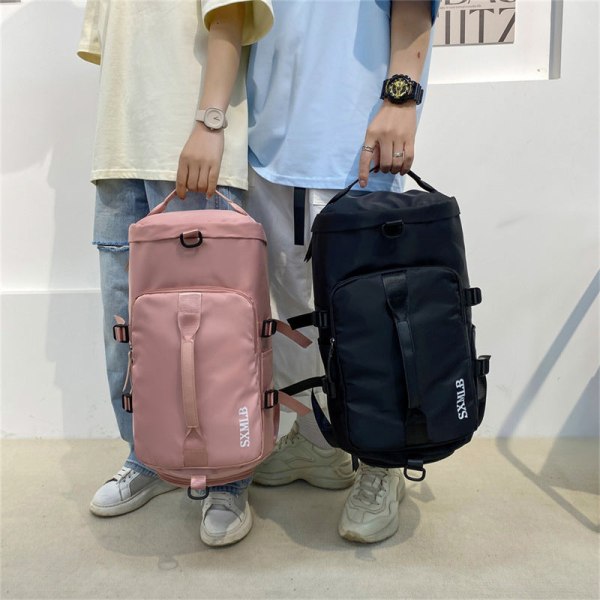 Backpack Multifunctional Hand-Carrying   round Barrel Single-Shoulder Bag Training Sports Bag Cherry blossom powder