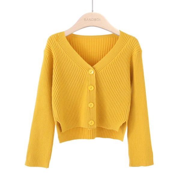 Kvinder Strik Efterår Vinter Sweater Cardigan Student Blød Varm Top V-hals Slim-Fit Langærmet Yellow S