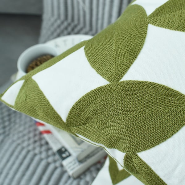 Nordic Geometric Green SUNFLOWER Broderiputetrekk, friskt og mykt med putekjerne Square 45 * 45cm (without core)