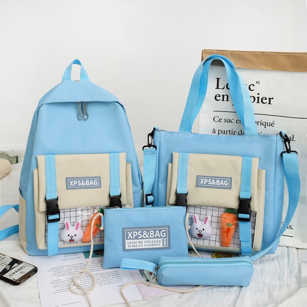 Women girl backpack shoulder bag schoolbag Partysu Junior Student Korean Large Capacity Blue Rabbit
