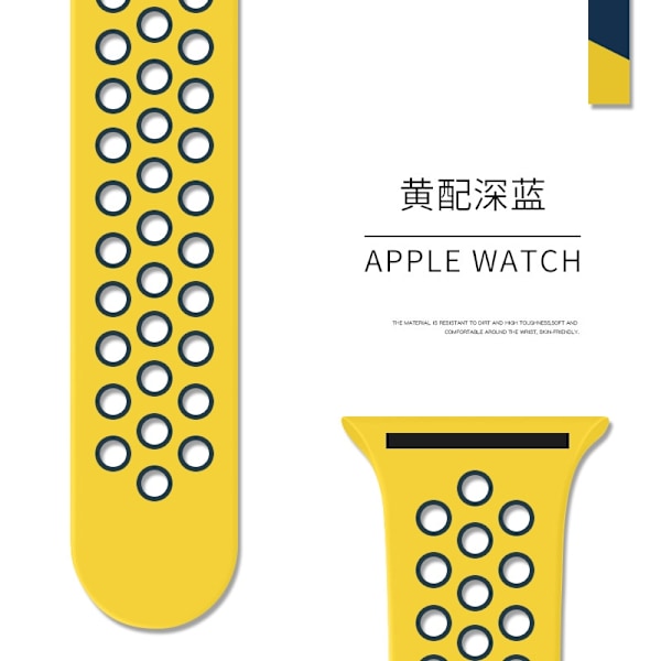 Klockarmband för Apple Watch iWatch 38/40/41/42mm Förlängt/L Gul med Mörkblå