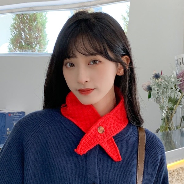 Kvinders falsk krave Aftagelig halv koreansk stil Wild Cy Color knap Bana Dekorativ lille halstørklæde halsbeskyttelse Khaki 61cm