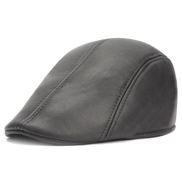 Baskerhatt Läder Basker herrhatt med spetsad cap Advance-hattar Medelålders och äldre kvinnors hatt Black M（56-58cm）