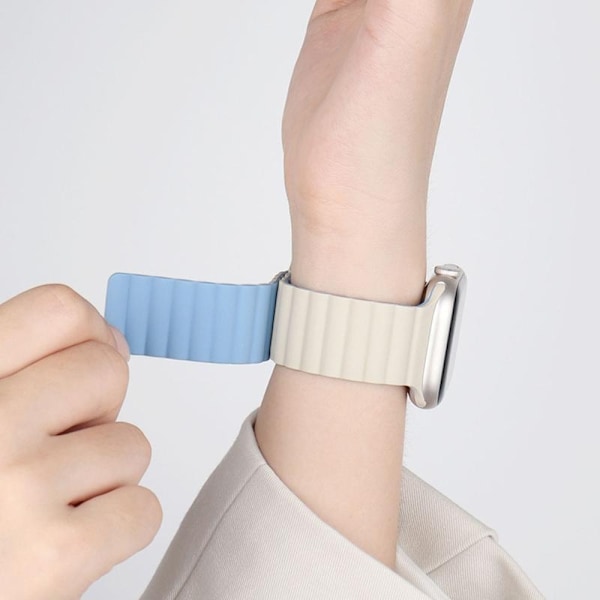 Klockarmband för Apple Watch iWatch S10 42mm Het Färg Antikvit med Dimmblå