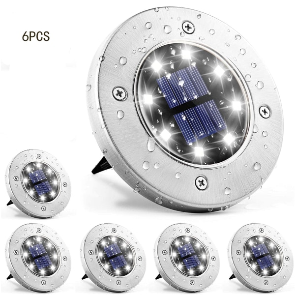 8 LED-soldrivna underjordiska lampor utomhus vattentät trädgårdslandskapsbelysning för trädgårdsdäck Gräsmatta Uteplats Gångväg 6pcs warm white