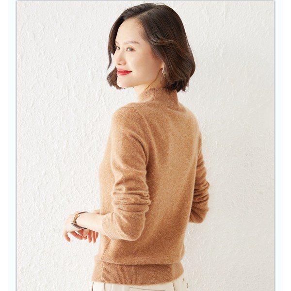 Kvinder strik efterår vinter sweater kashmir halvhøj krave top uld sweater  bundskjorte Beige S 7086 | Beige | S | Fyndiq