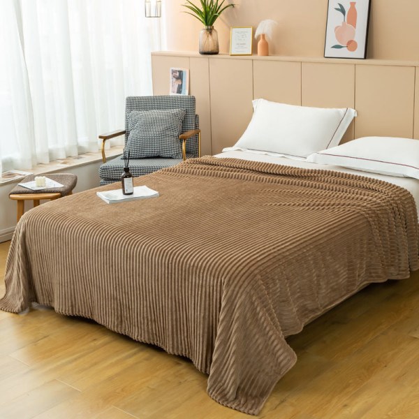 Tynt dekketeppe Flanell Coral Fleece Barneteppe Studenthybel Blund Klimaanlegg Sofateppe Light camel 200*230cm