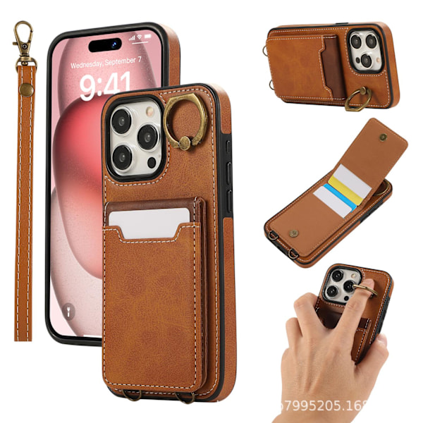 Etui til iPhone 14/15 Plus Brun kortslot multifunktionelt læder