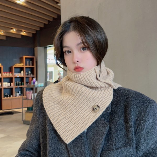 Kvinners falsk krage Avtakbar halv vinter koreansk stil Matchende internettkjendis varm hals knapp strikket sjal Beige 50cm