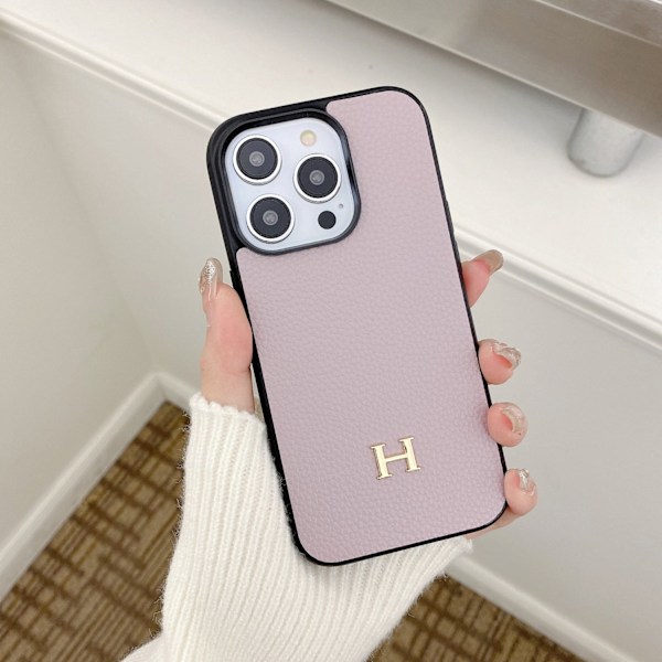 Fodral för iPhone15 lychee mönster full H lavendel läder trendigt märke