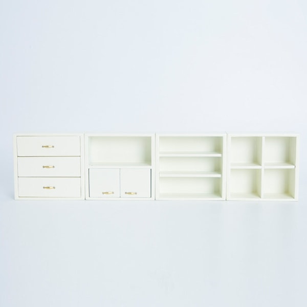 Miniaturemøbler Legetøjsdukker Hus gør-det-selv-dekorationstilbehør Mini 1:12 Samlet skab Ivory White
