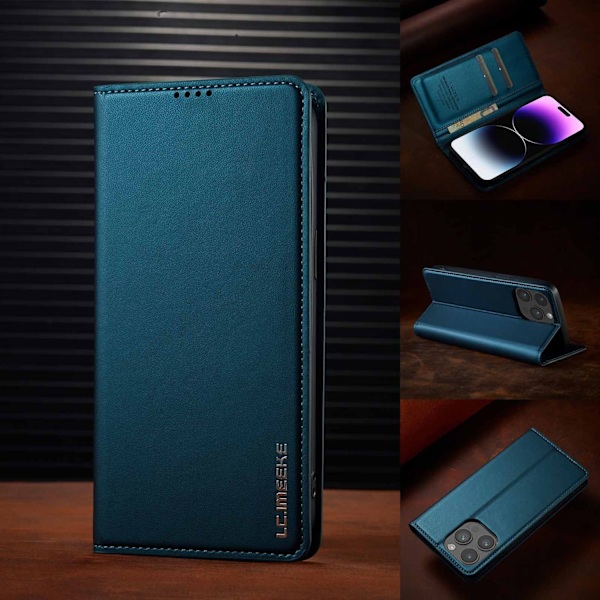 Fodral för iPhoneSE4 blått magnetiskt läder flip kortplats