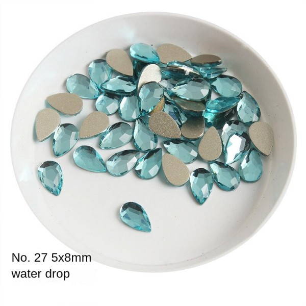 Negledekorasjoner for Nail Art Lake Blue Series Glass Flat Diamond Ornament 27#