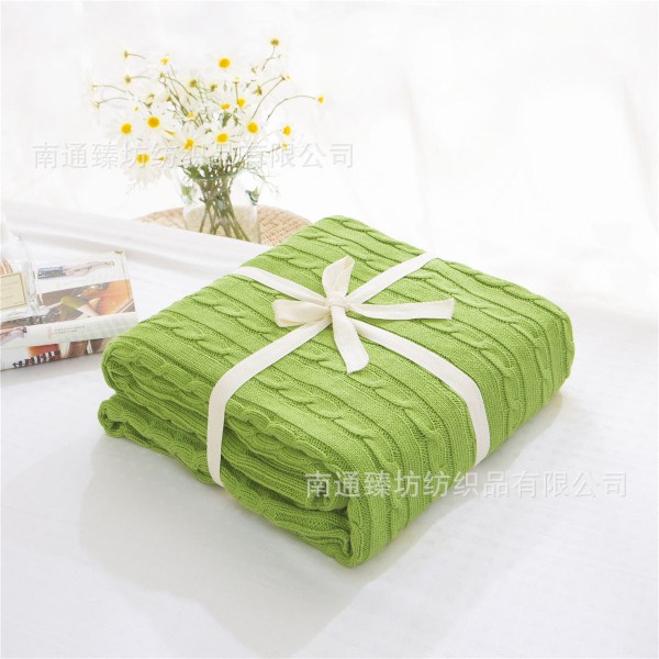 Strikket pledd ren bomull ull pledd ull pledd trekk pledd lur pledd Air condition pledd Grass green 110 * 180cm twist style