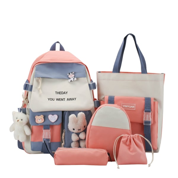 Skoletaske Casual Nylon farvematchende rygsæk Sød pige med stor kapacitet rygsæk Pink