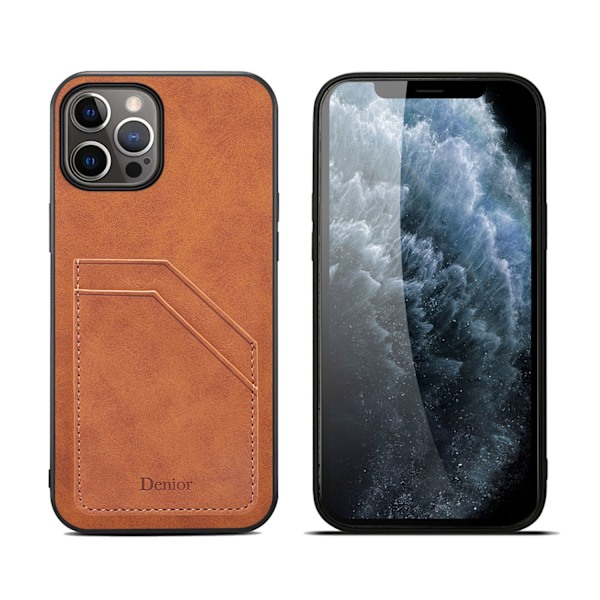 Fodral för iPhone 13 Brun kortplats fullnarvskinn anti fall