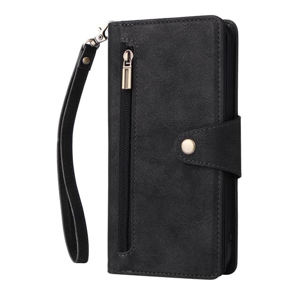 Etui til iPhone16pro sort lynlås pung nitte butik læder