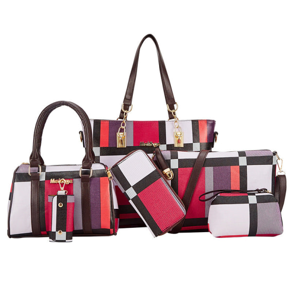 Kvinder Dame Håndtaske Fashion One-Soulder Crossbody Håndtaske med stor kapacitet Striped six-piece red