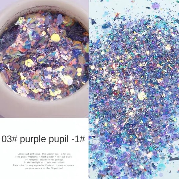 Nageldekorationer för Nail Art Fairy Pupill Paljetter Gradient Glitter 03# purple pupil-1#