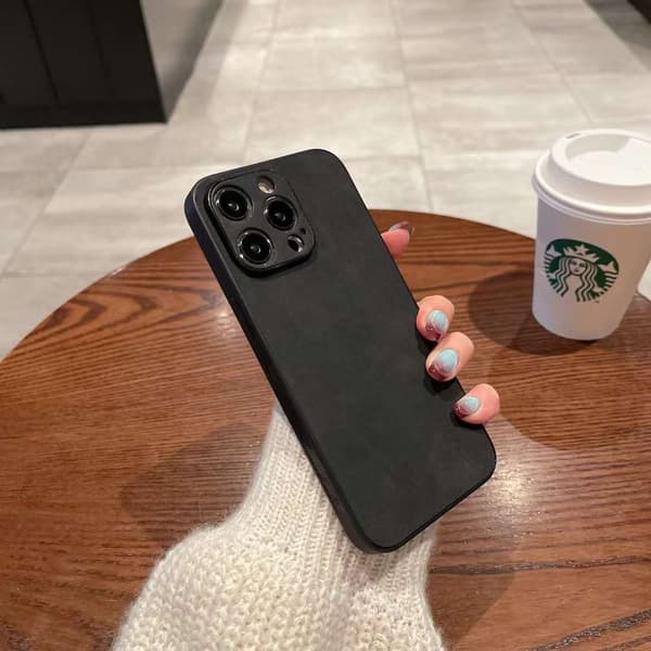 Fodral för iPhone 14plus fint hål full [grafit svart] imitation päls smutsresistent stil coup