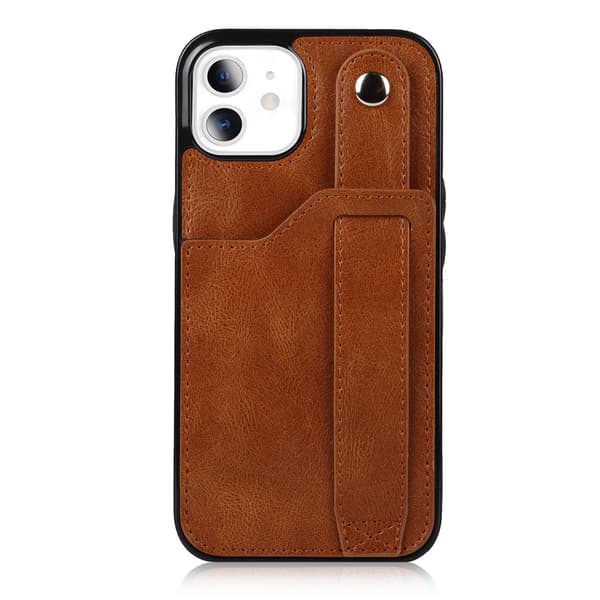 Fodral för iPhone 13pro max brunt armband läder mode korthållare multifunktionell