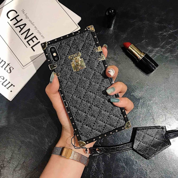 Etui til iPhone 13 Pro Max sort lanyard firkantet trendy mærke lille Xiangling grid fåreskind anti f