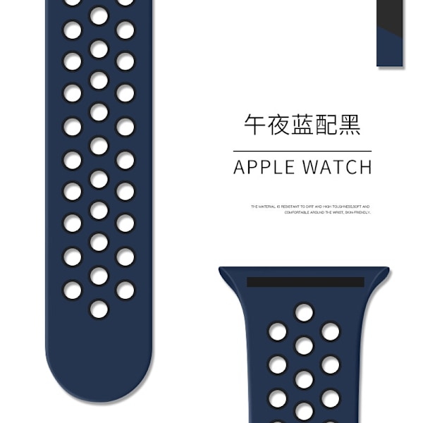 Urrem til Apple Watch iWatch 38/40/41/42mm Forlænget/L Midnatsblå med Sort