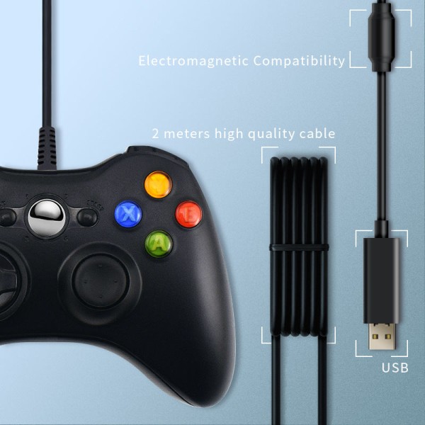 för Xbox360 Shape PC/värd Dual-Purpose Handtag USB Wired Gamepad Dator Handtag Rem Vibration Blue