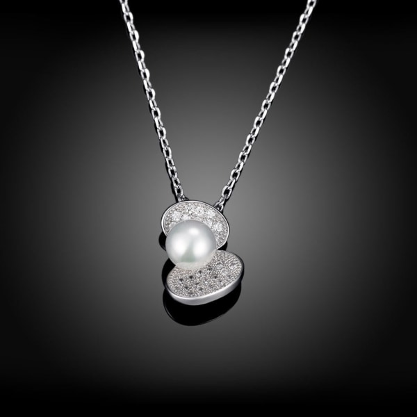 Elegant kvinnor halsband S925 Sterling Silver Shell Pearl Diamond