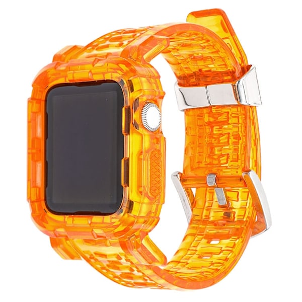 Kellon ranneke Apple Watch iWatch 42/44/45mm Jelly Orange -kelloon, pidennetty versio, teräsvanteilla