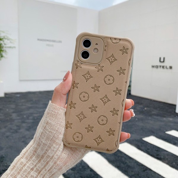 Skal för iPhone 13 Beige Modevarumärke Gammal Blomma Klistermärke Läder Mjukt