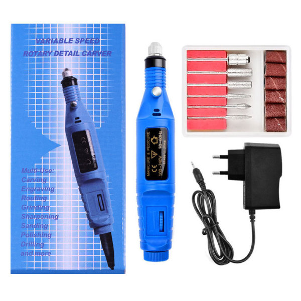 Negledekorasjoner for Nail Art Mini-slipemaskin USB bærbar elektrisk neglesliper European standard blue (boxed)
